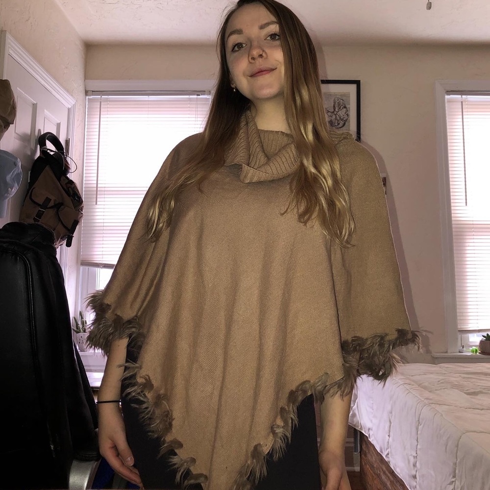 Brown turtleneck poncho sweater